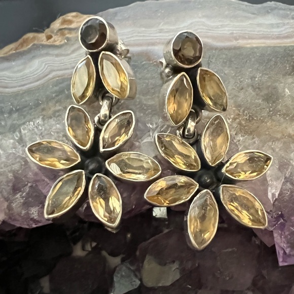 New Sterling Silver Dangling Smokey and Lemon Quartz Earrings - Picture 7 of 7